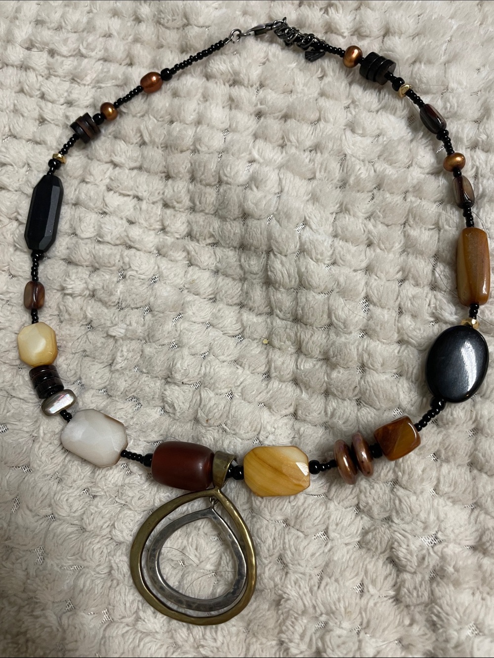 Silpada Silver precious stone, pearl with Teardrop silver/gold pendant necklace